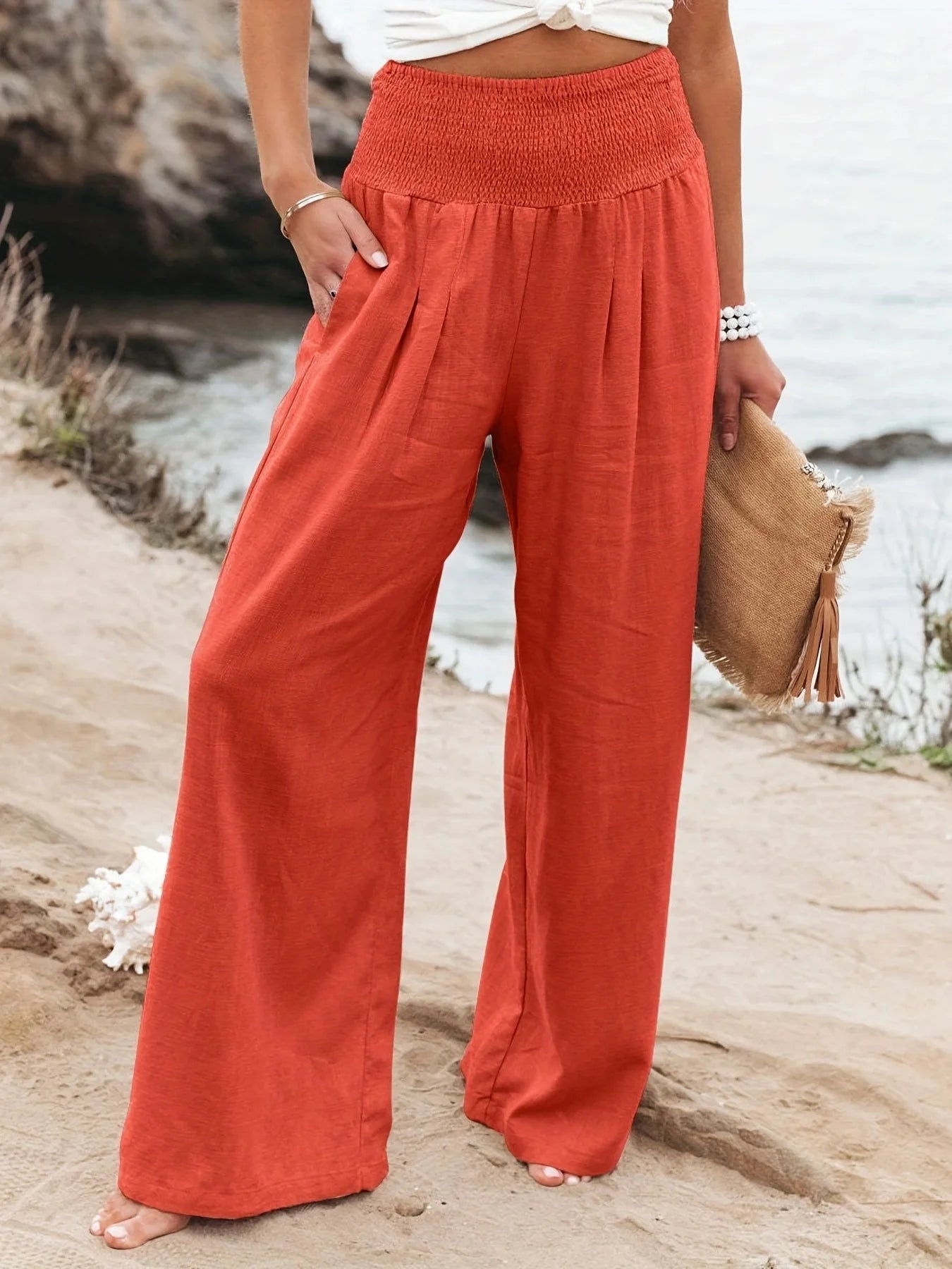 IMIEMIE Spring/Summer New Women's Casual Style Cotton and Hemp Comfortable Mid Waist Long Pants for Women