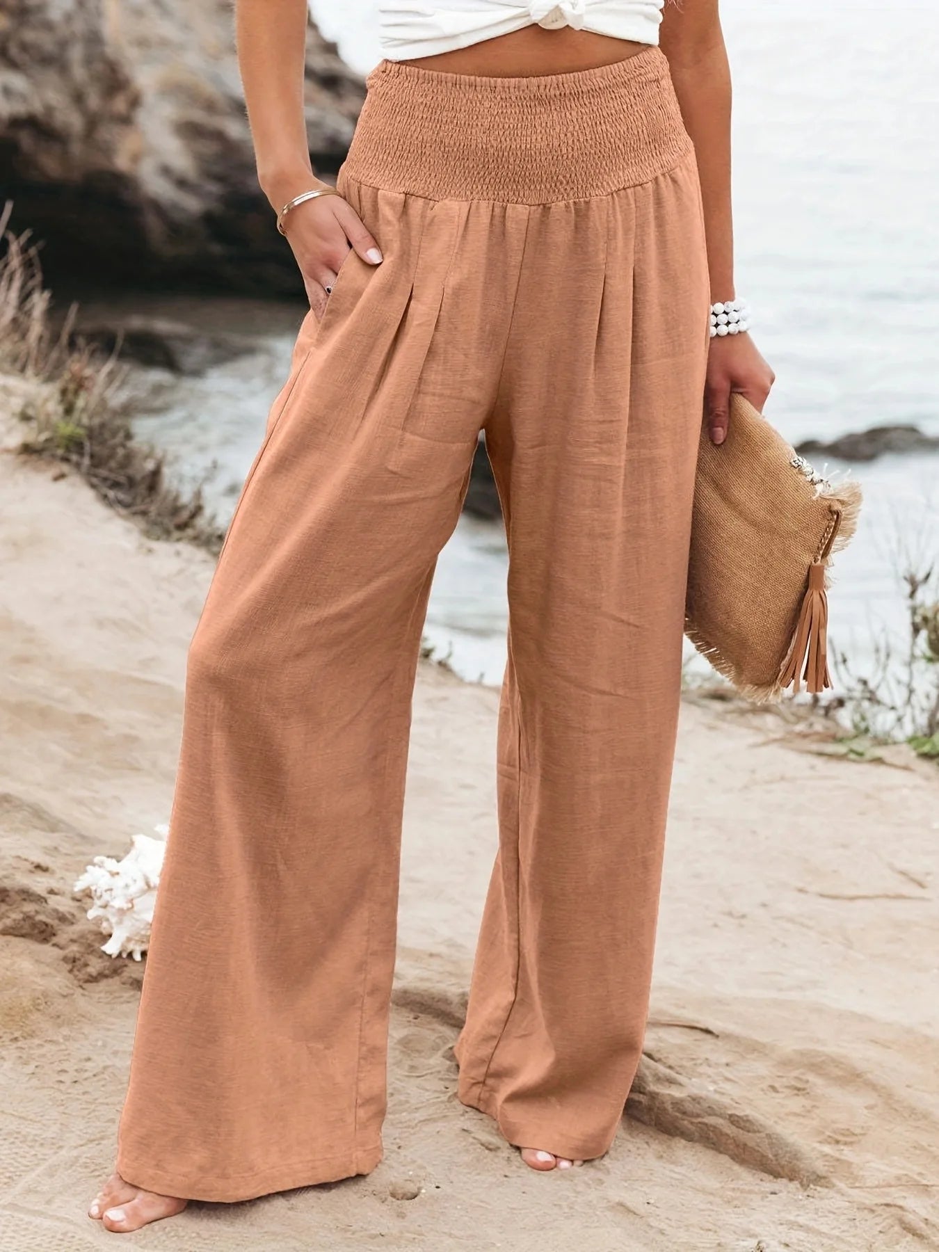 IMIEMIE Spring/Summer New Women's Casual Style Cotton and Hemp Comfortable Mid Waist Long Pants for Women