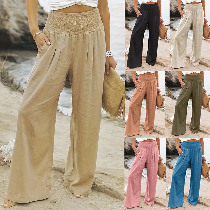 IMIEMIE Spring/Summer New Women's Casual Style Cotton and Hemp Comfortable Mid Waist Long Pants for Women