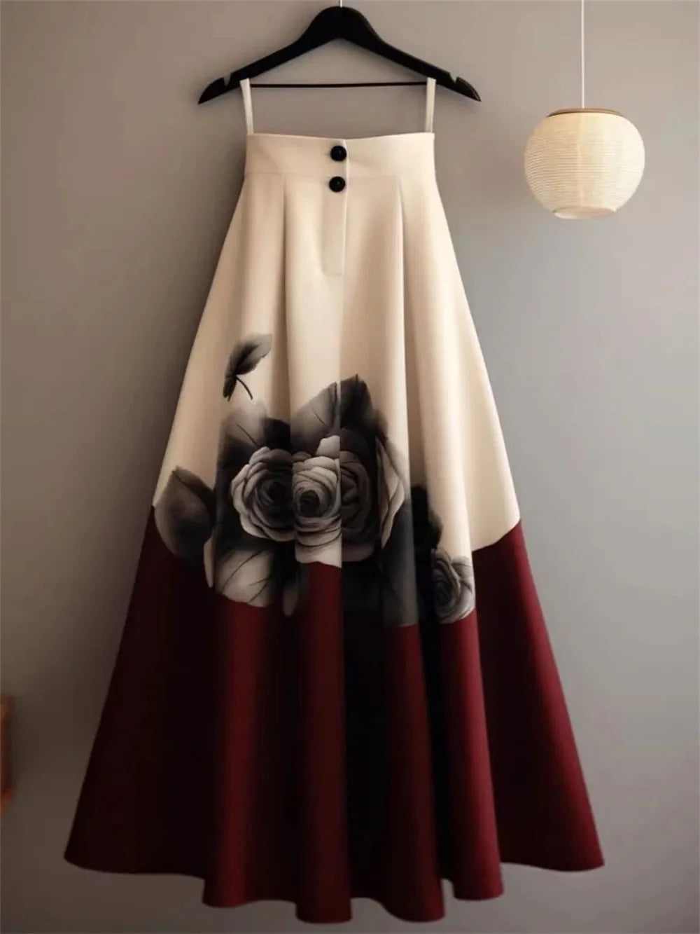 IMIEMIE Spring and Summer Plus Size Spring and Autumn National Style Long Skirt Pleated Beautiful Skirt A-line skirt  Skirts for Women