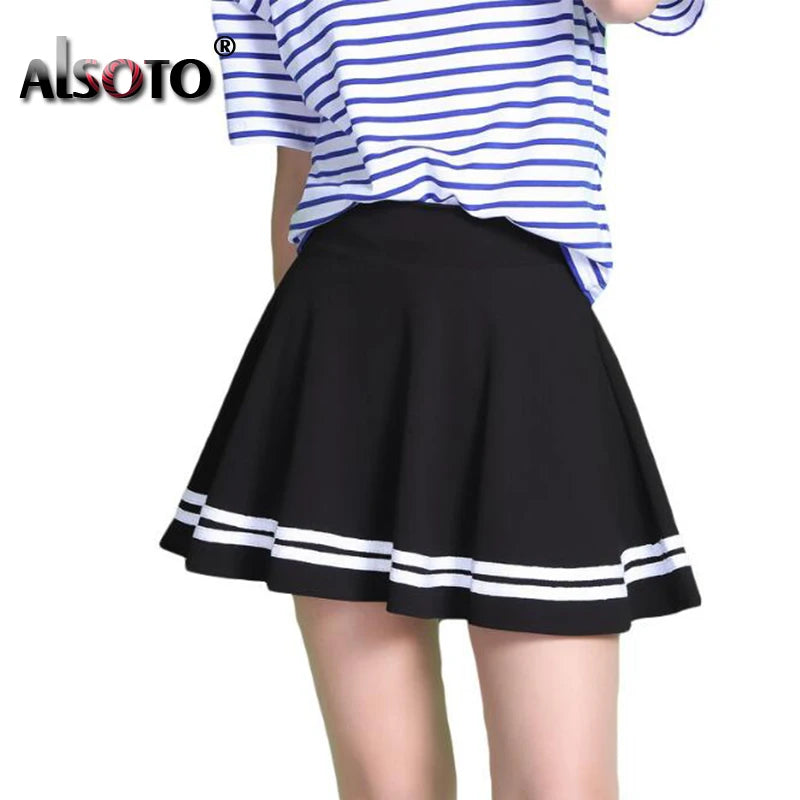 IMIEMIE Summer 2024 Women Skirt Elastic Faldas Ladies Midi Skirts Pleated Black Sexy Stripe Girl Mini Short School Skirts saia feminina