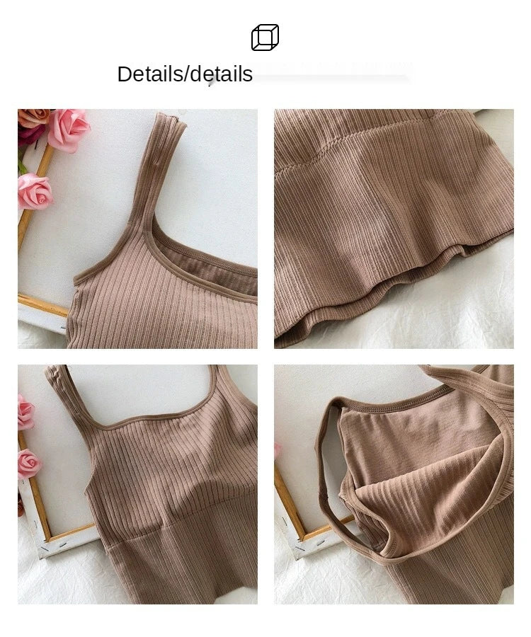 IMIEMIE Summer Crop Top Women Seamless Square Collar Wide Straps Tank Top Knitted Striped Camisole Solid Corset Top Female