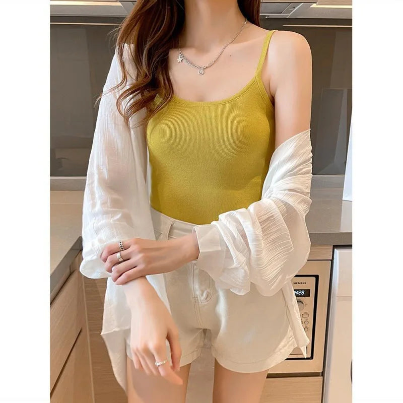 IMIEMIE Summer Ladies Ice Silk Sunscreen Long Sleeve Shirt New Super Fairy Air Conditioned Clothing Cardigan Thin Casual Shirt Jacket