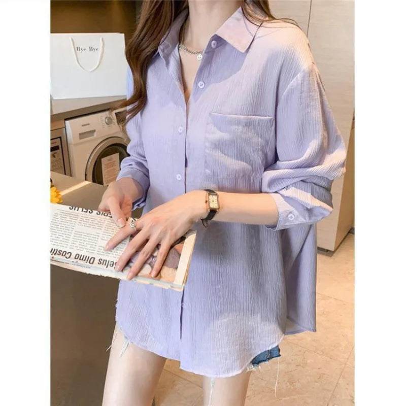 IMIEMIE Summer Ladies Ice Silk Sunscreen Long Sleeve Shirt New Super Fairy Air Conditioned Clothing Cardigan Thin Casual Shirt Jacket