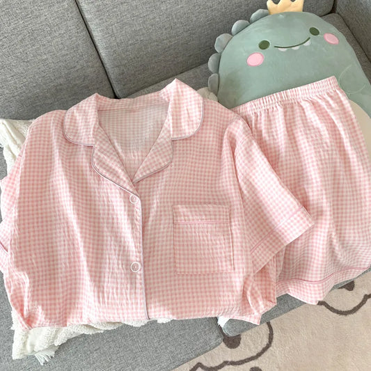 IMIEMIE Summer Ladies New Pajamas Homewear Two Sets of Girls Cloud Cotton Short-Sleeved Shorts Pajamas Homewear Sweet Wind Homewear