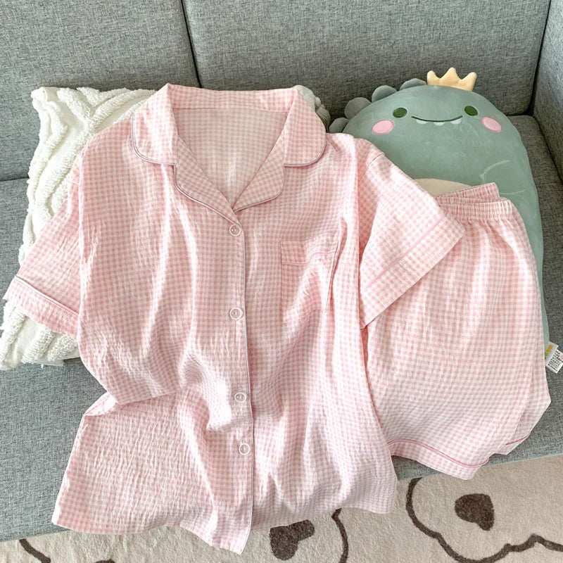 IMIEMIE Summer Ladies New Pajamas Homewear Two Sets of Girls Cloud Cotton Short-Sleeved Shorts Pajamas Homewear Sweet Wind Homewear