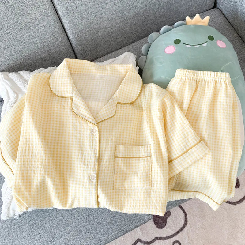 IMIEMIE Summer Ladies New Pajamas Homewear Two Sets of Girls Cloud Cotton Short-Sleeved Shorts Pajamas Homewear Sweet Wind Homewear