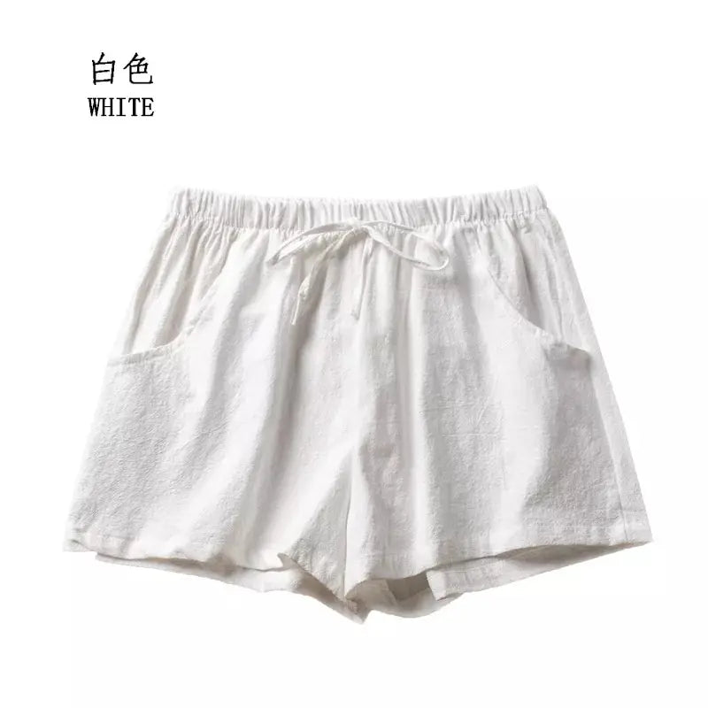 IMIEMIE Summer Linen Pants Loose Women's High Waisted Shorts Sports Fashion Cotton Linen Shorts Solid S-XL Casual Short Pants