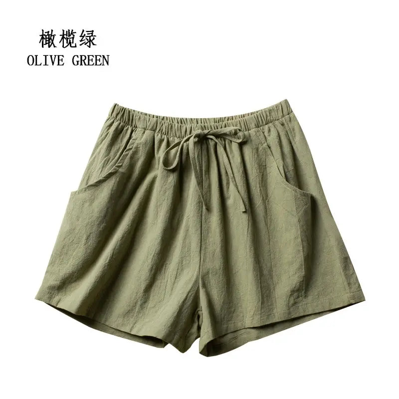 IMIEMIE Summer Linen Pants Loose Women's High Waisted Shorts Sports Fashion Cotton Linen Shorts Solid S-XL Casual Short Pants