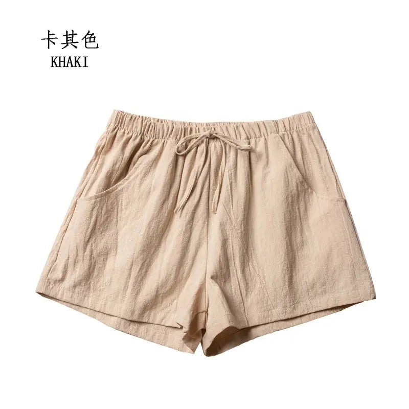 IMIEMIE Summer Linen Pants Loose Women's High Waisted Shorts Sports Fashion Cotton Linen Shorts Solid S-XL Casual Short Pants