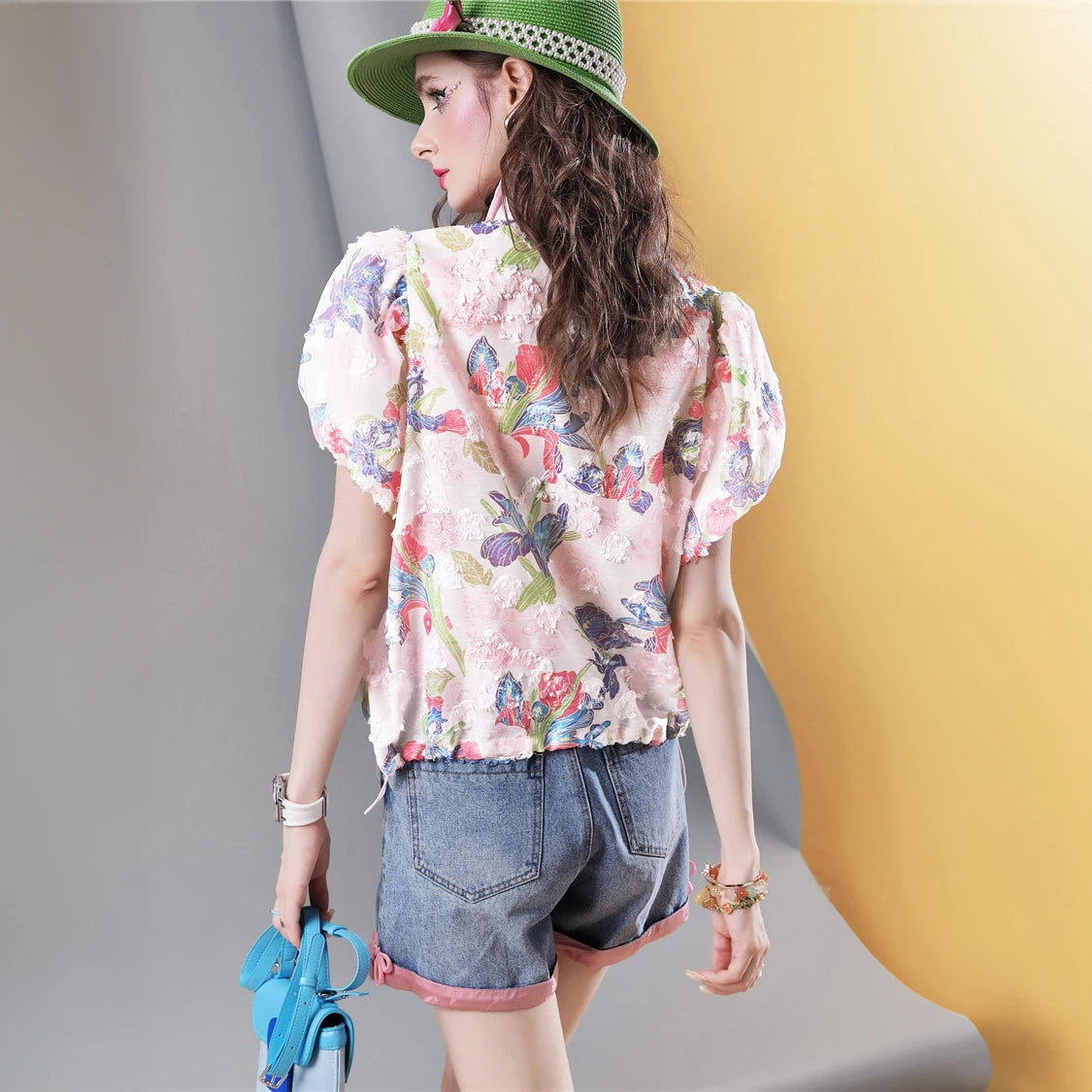 IMIEMIE Summer New Floral Women's Short Sleeve Shirt Short Loose Breathable blouse Top for women