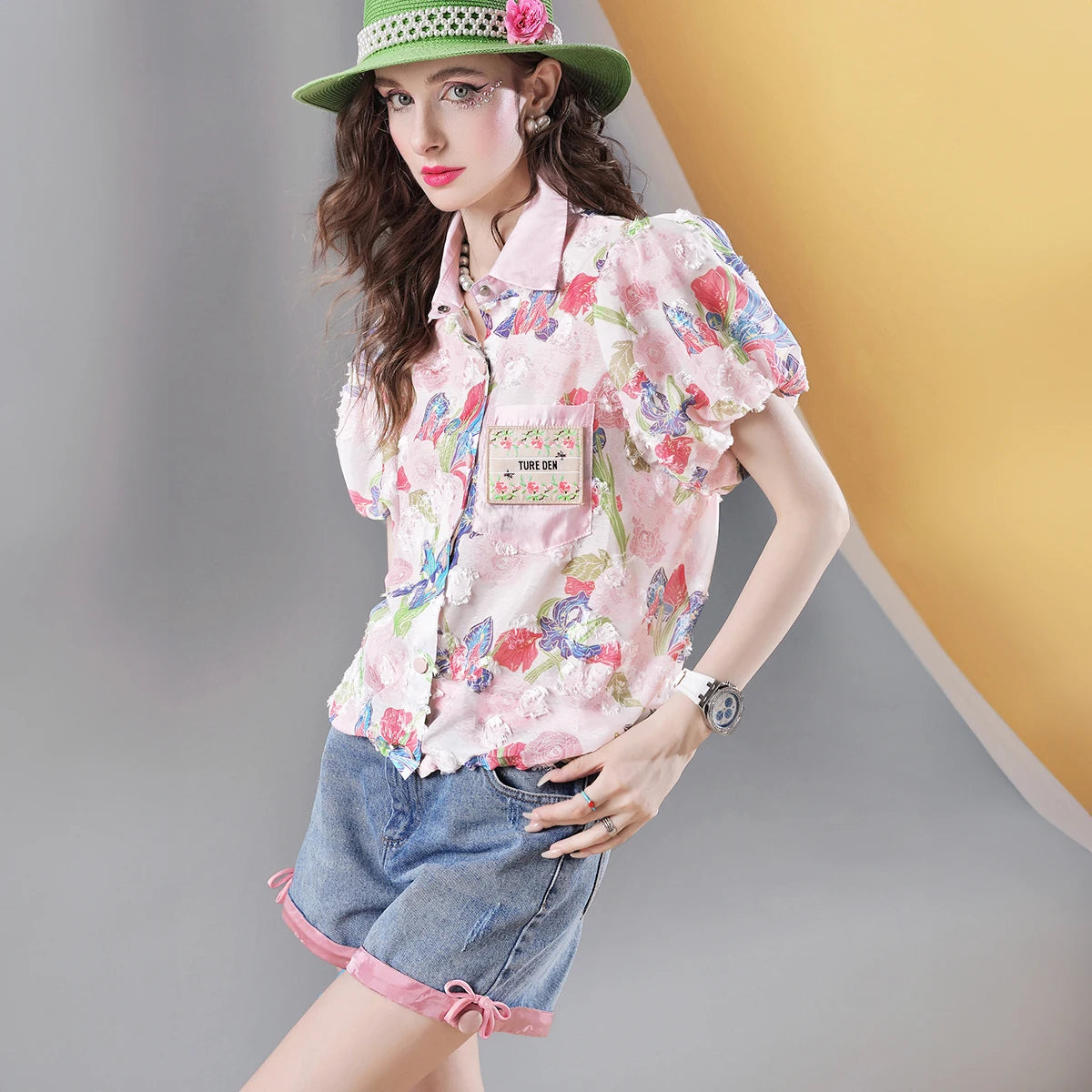 IMIEMIE Summer New Floral Women's Short Sleeve Shirt Short Loose Breathable blouse Top for women