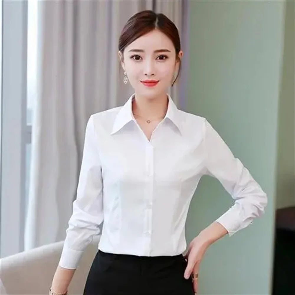 IMIEMIE Summer Short Sleeve White Black Women Shirt Women's Blouse Slim Fitting Professional Work Clothes Formal Office Lady Ol Blouse