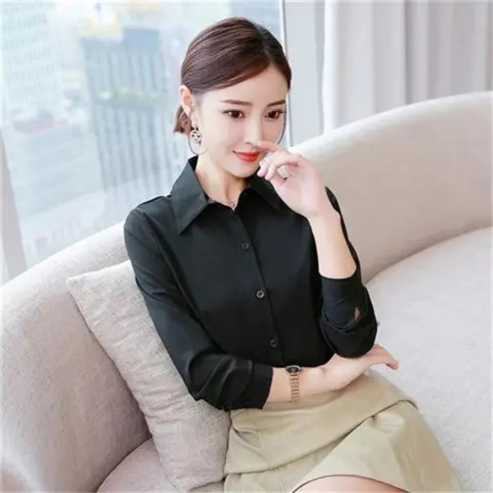 IMIEMIE Summer Short Sleeve White Black Women Shirt Women's Blouse Slim Fitting Professional Work Clothes Formal Office Lady Ol Blouse