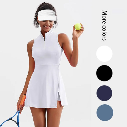 IMIEMIE Summer Solstice Women's Tennis Dress,Fashion 2-in-1 Tennis Golf Sports Dress,Polo Collar Design Women's Fitness Dress sleeveless