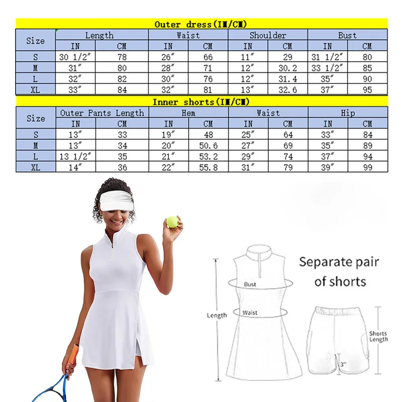 IMIEMIE Summer Solstice Women's Tennis Dress,Fashion 2-in-1 Tennis Golf Sports Dress,Polo Collar Design Women's Fitness Dress sleeveless