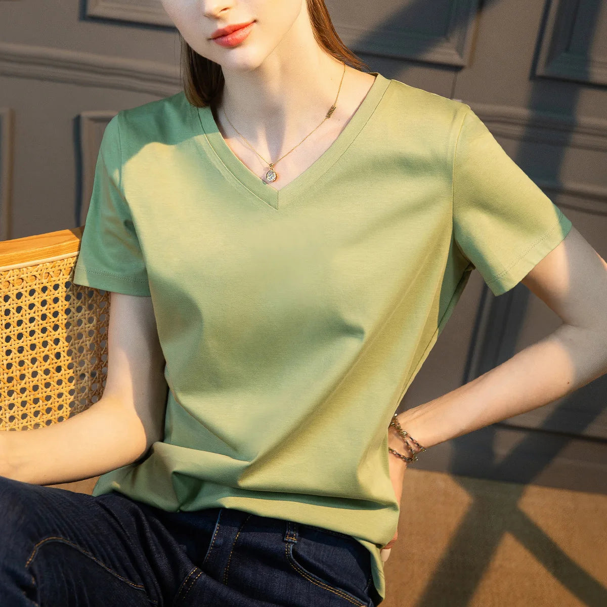 IMIEMIE Summer T-shirt Soft Mulberry Silk Cotton O Neck T Shirt Womens Loose Short Sleeve Solid Top Women Color 2024 High Quality Korea