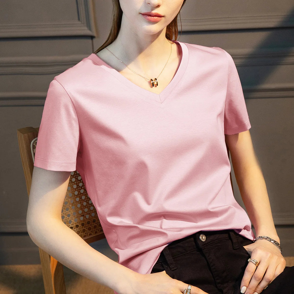 IMIEMIE Summer T-shirt Soft Mulberry Silk Cotton O Neck T Shirt Womens Loose Short Sleeve Solid Top Women Color 2024 High Quality Korea