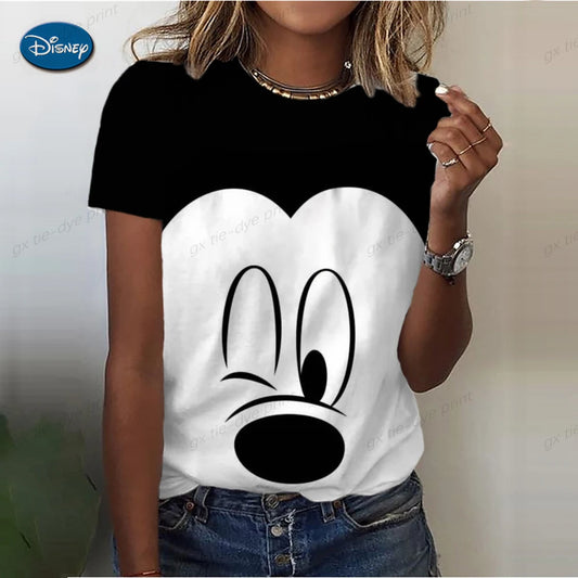 IMIEMIE Summer Women'S Fun Cute Girl Mickey Mouse Print T-Shirt Women'S Fashion Pattern T-Shirt Leisure Women'S Simple Short Sleeve T-S