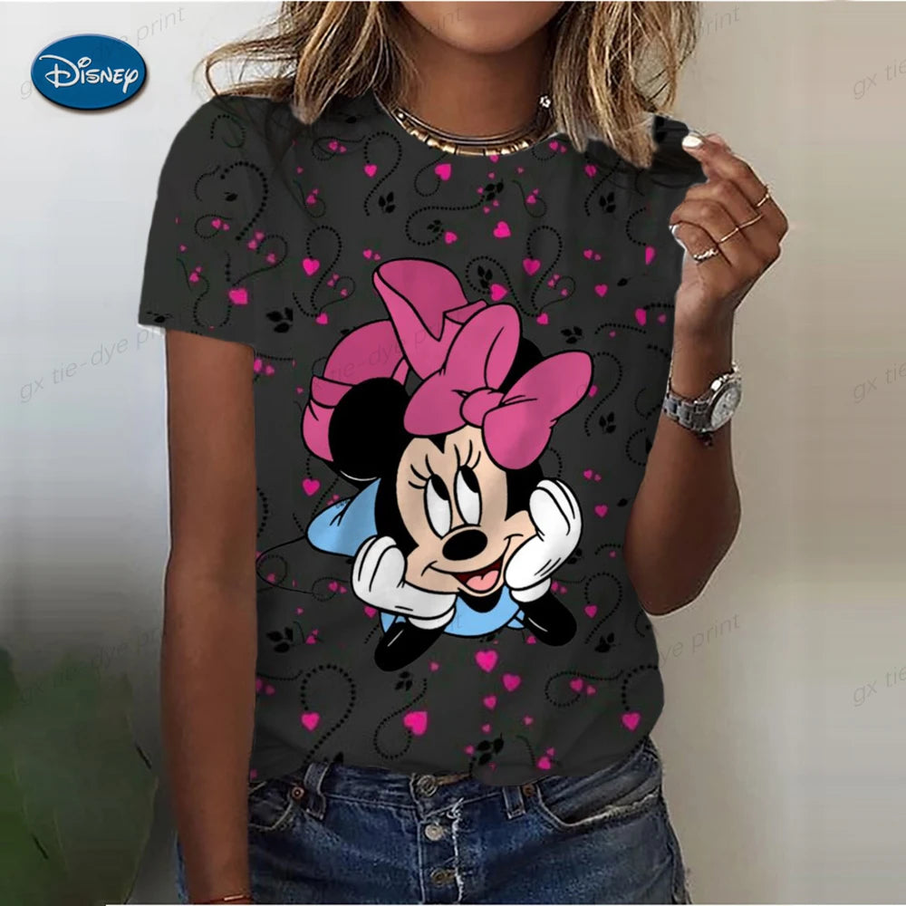 IMIEMIE Summer Women'S Fun Cute Girl Mickey Mouse Print T-Shirt Women'S Fashion Pattern T-Shirt Leisure Women'S Simple Short Sleeve T-S