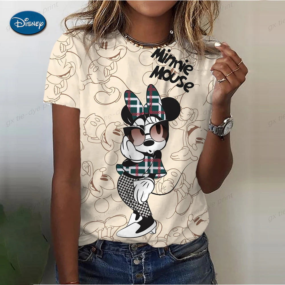 IMIEMIE Summer Women'S Fun Cute Girl Mickey Mouse Print T-Shirt Women'S Fashion Pattern T-Shirt Leisure Women'S Simple Short Sleeve T-S