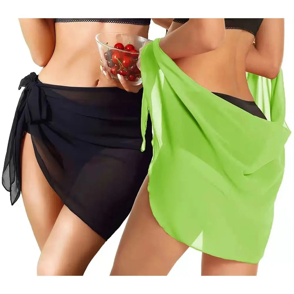 IMIEMIE Summer Women Short Solid Sarong Swimsuit Coverups Beach Bikini Wrap Sheer Short Skirt Chiffon Skirt Scarf Swimwear Cover-ups