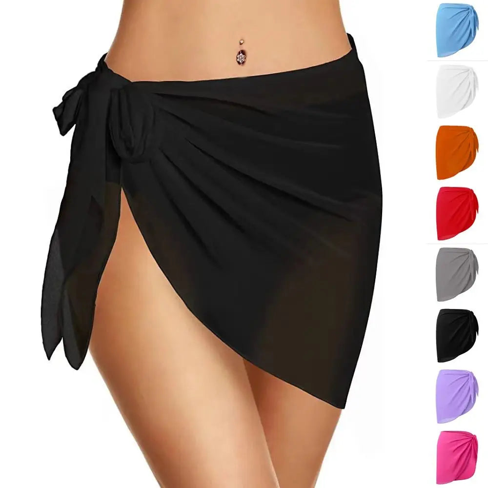 IMIEMIE Summer Women Short Solid Sarong Swimsuit Coverups Beach Bikini Wrap Sheer Short Skirt Chiffon Skirt Scarf Swimwear Cover-ups