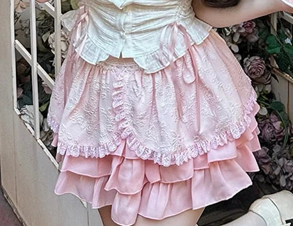 IMIEMIE Sweet Princess Lolita Skirt Sets Women Summer New Cute Bow Slim Top Mini Cake Skirt Y2K Hot Girl Two-Piece Sets Womens Outfits