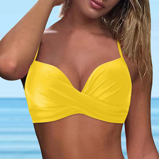 IMIEMIE Swimwear Womens Tops 2024 New Solid Ruffle Underwire Full Coverage Big Breast Bikinis Bras Summer Vacation Fit Split Swimsuit