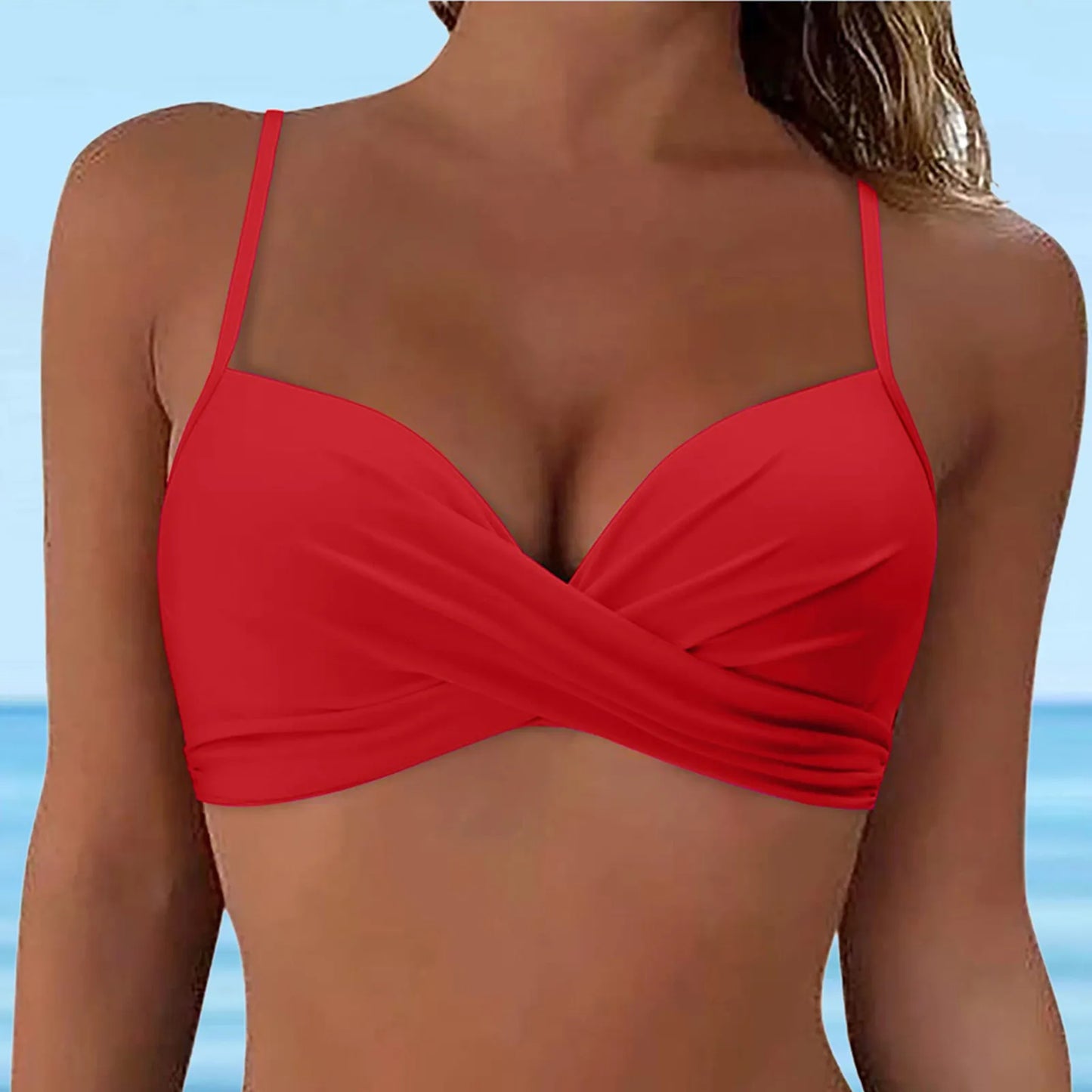 IMIEMIE Swimwear Womens Tops 2024 New Solid Ruffle Underwire Full Coverage Big Breast Bikinis Bras Summer Vacation Fit Split Swimsuit