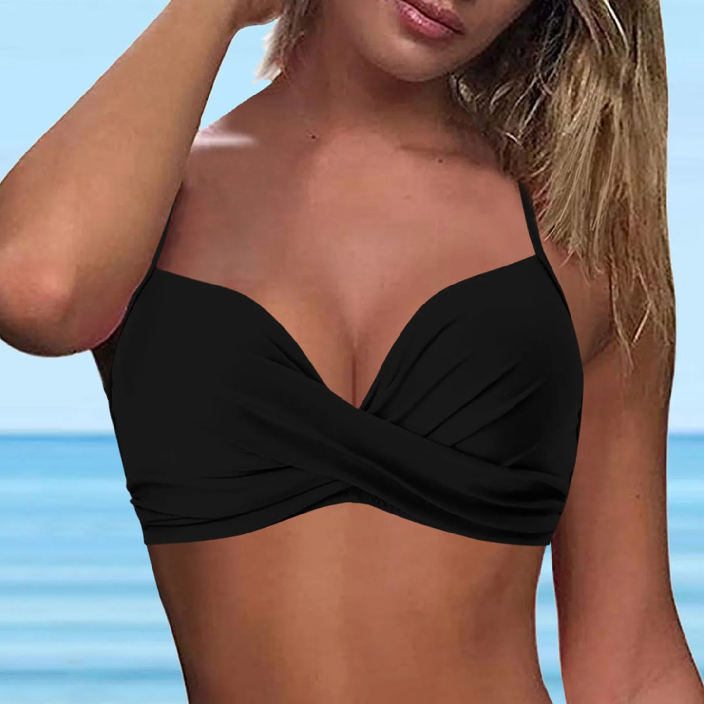 IMIEMIE Swimwear Womens Tops 2024 New Solid Ruffle Underwire Full Coverage Big Breast Bikinis Bras Summer Vacation Fit Split Swimsuit