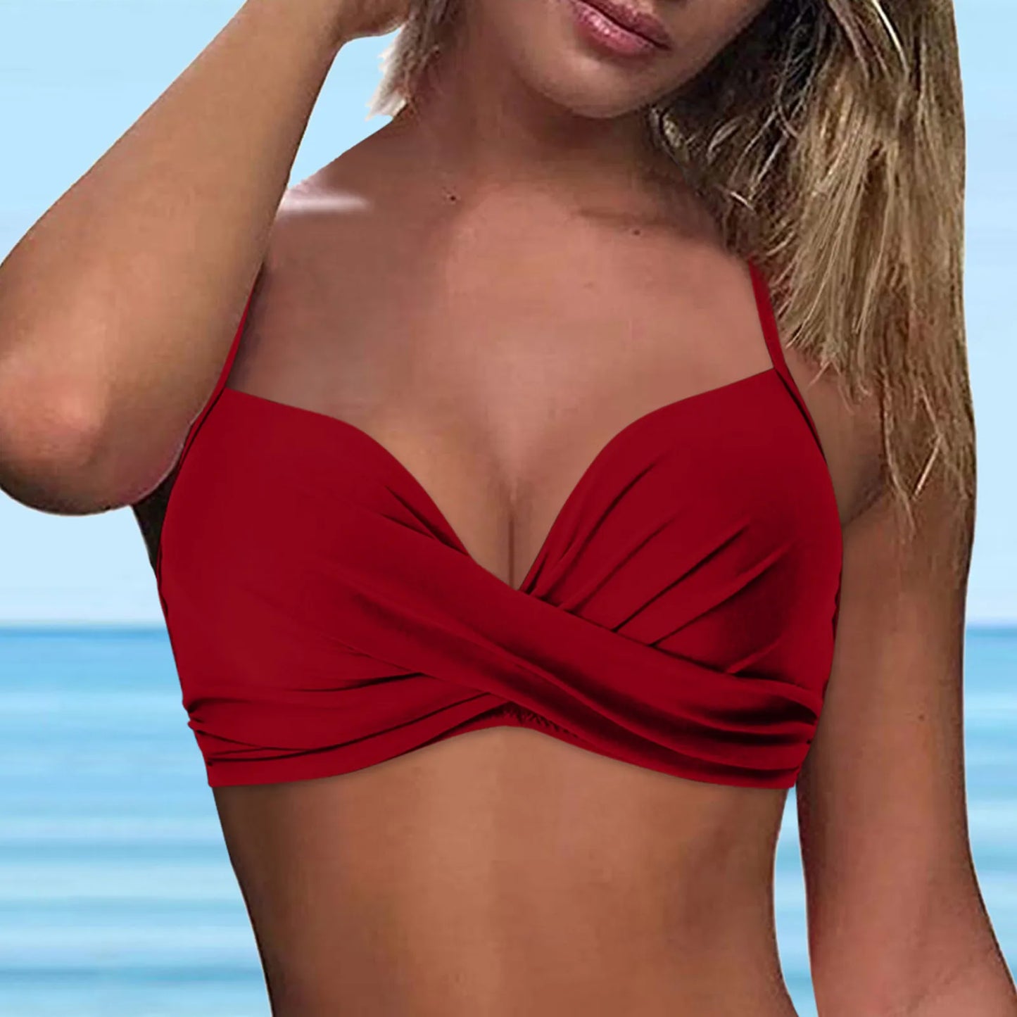 IMIEMIE Swimwear Womens Tops 2024 New Solid Ruffle Underwire Full Coverage Big Breast Bikinis Bras Summer Vacation Fit Split Swimsuit