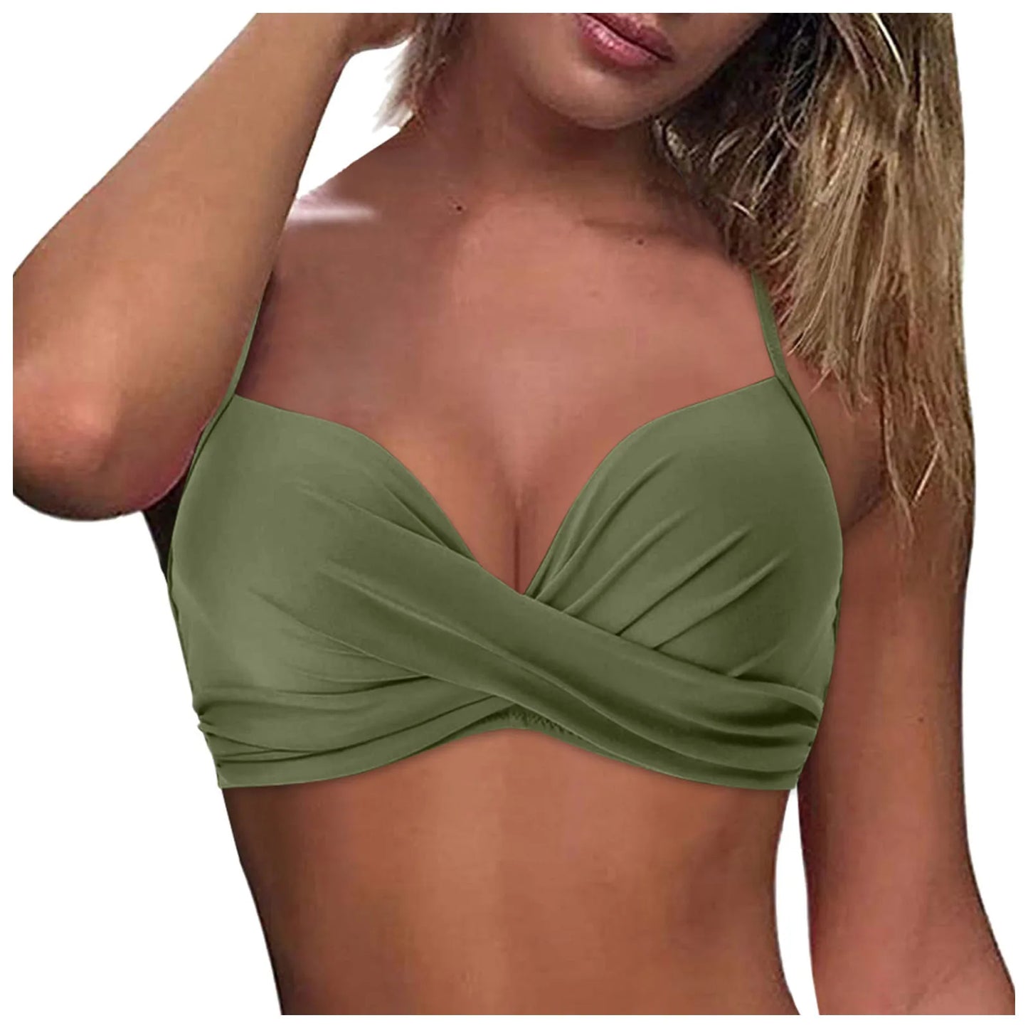 IMIEMIE Swimwear Womens Tops 2024 New Solid Ruffle Underwire Full Coverage Big Breast Bikinis Bras Summer Vacation Fit Split Swimsuit