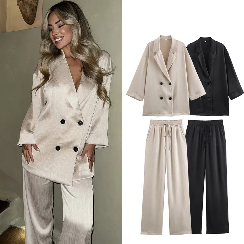 IMIEMIE TRAF 2024 New Sets Summer Women's 2-piece Pants Sets Elegant Commuter Loose Women Set Street Chic Youth Holiday Suits