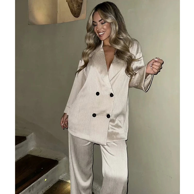 IMIEMIE TRAF 2024 New Sets Summer Women's 2-piece Pants Sets Elegant Commuter Loose Women Set Street Chic Youth Holiday Suits