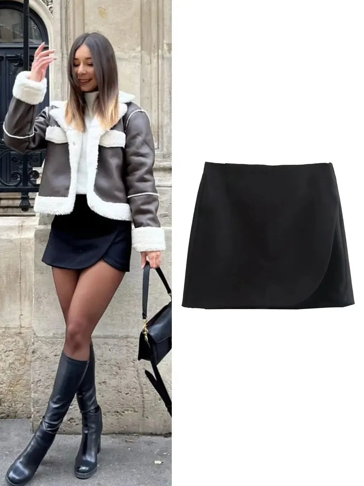 IMIEMIE TRAF Black Pink Sex Mini Skirt Shorts Woman High waist Shorts Women's Summer Shorts Autumn Fashion Wrap Shorts skirt