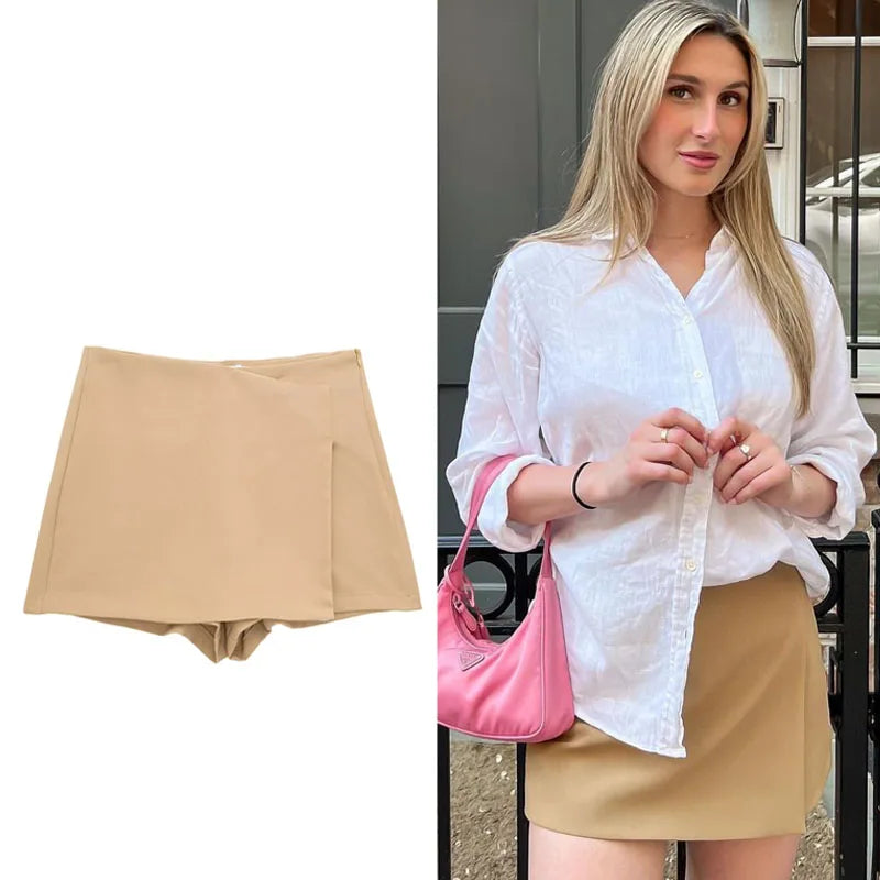 IMIEMIE TRAF Mini Skirt Pants Asymmetric High Waist Skorts For Women Streetwear Wrap Skirt Shorts Summer Casual White Black Short Skirt