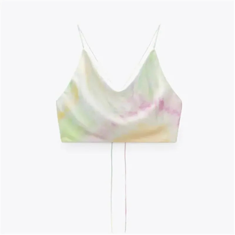 IMIEMIE TRAF Satin Crop top Women Summer White Pink Red Cami Top 2024 Woman Sexy Backless Halter Camisole Strap Tank Top