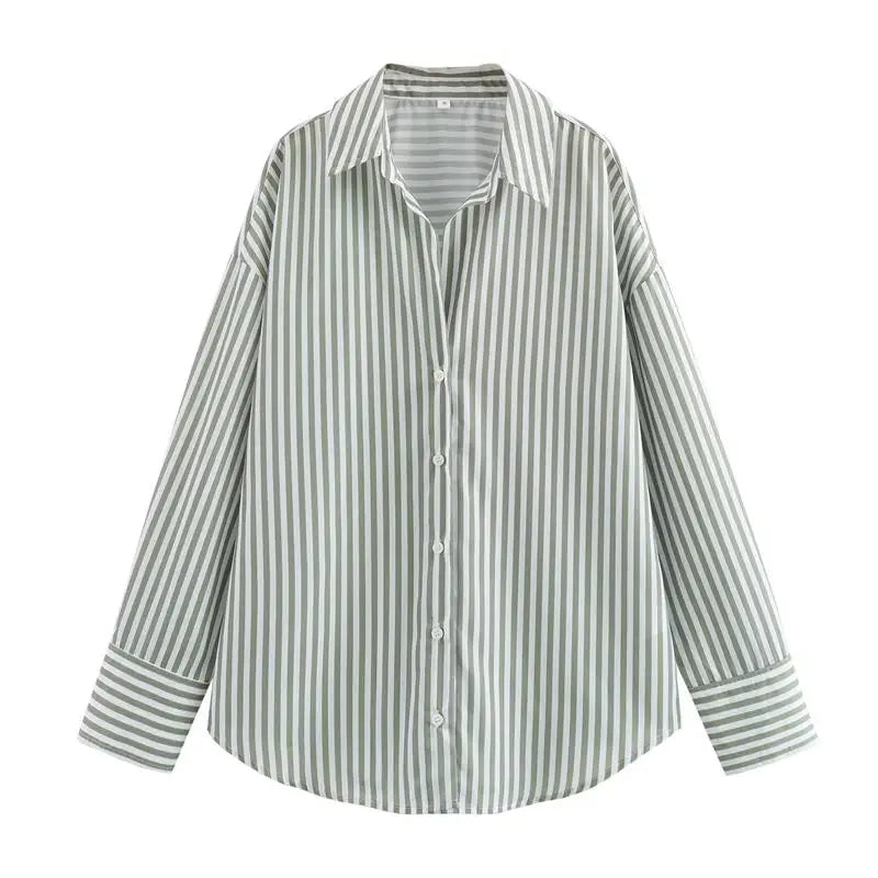 IMIEMIE TRAF Shirts Summer Women's Tops 2024 New Chic Striped Loose Blouses Street Elegant Women's Joker Youth Shirt Tops