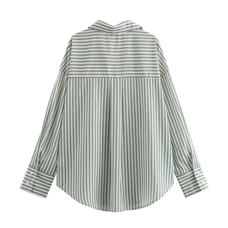 IMIEMIE TRAF Shirts Summer Women's Tops 2024 New Chic Striped Loose Blouses Street Elegant Women's Joker Youth Shirt Tops