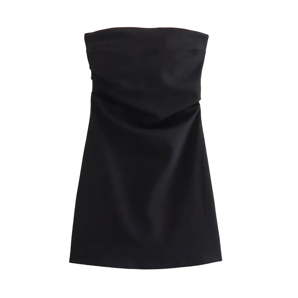 IMIEMIE TRAF-Strapless Draped Mini Dress for Women, Straight Neck, Back Zipper, Female Dresses, Fashion