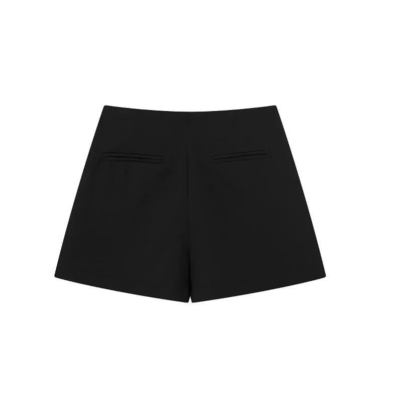 IMIEMIE TRAF Women's High Waist Shorts Skirts Solid Asymmetrical Side Zipper Skirts Shorts Fashion Summer Black White Mini Shorts