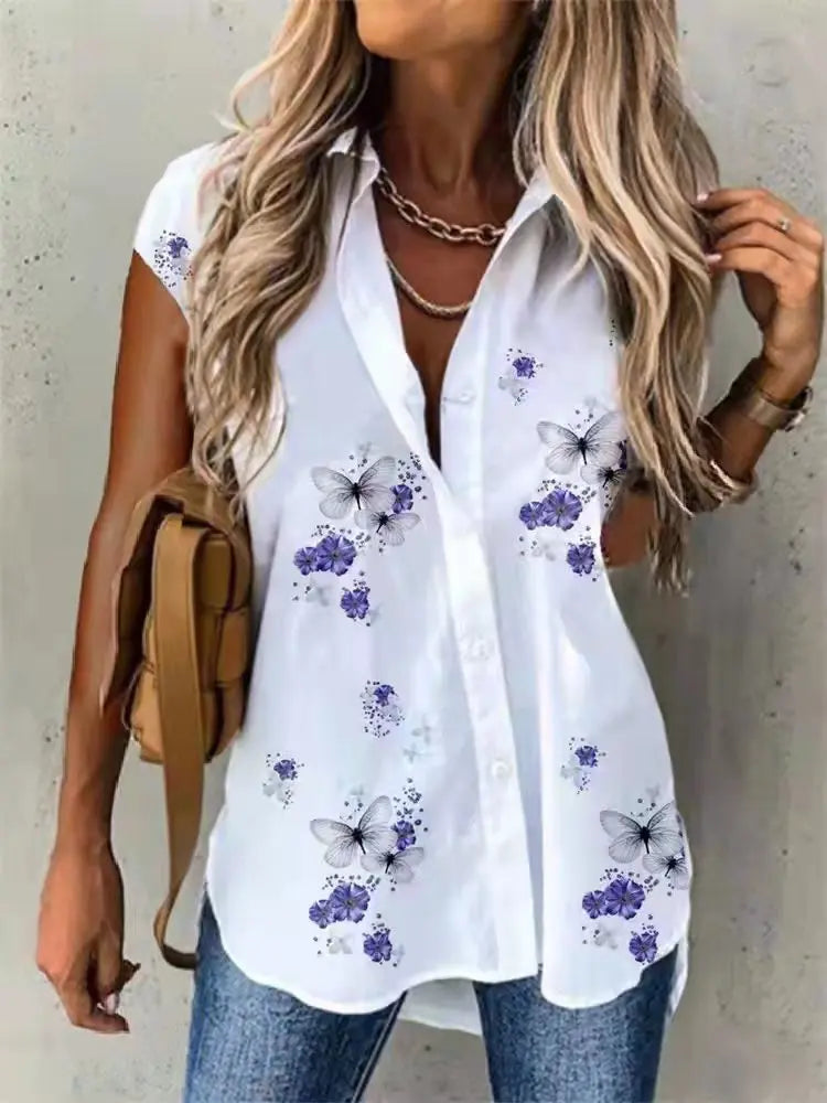 IMIEMIE Temperament Short Sleeve Women Shirts Fashion Casual Loose Shirts Women Print Cardigan Tops