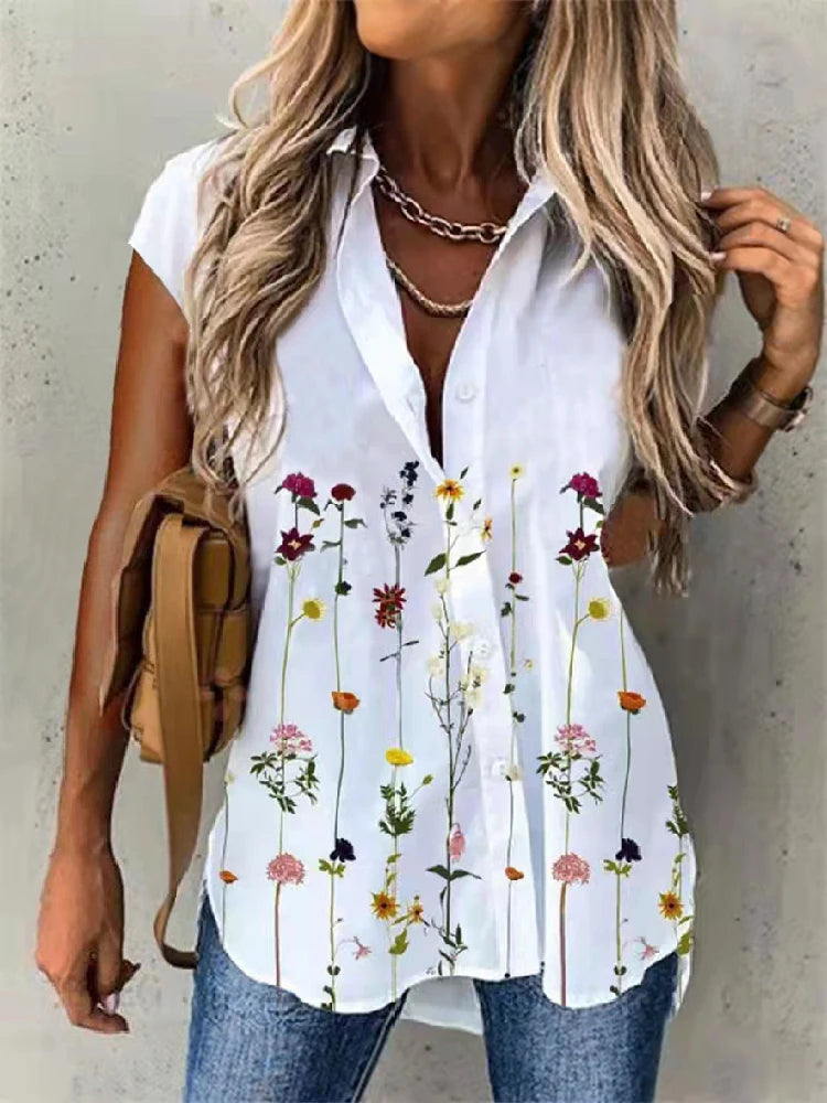 IMIEMIE Temperament Short Sleeve Women Shirts Fashion Casual Loose Shirts Women Print Cardigan Tops