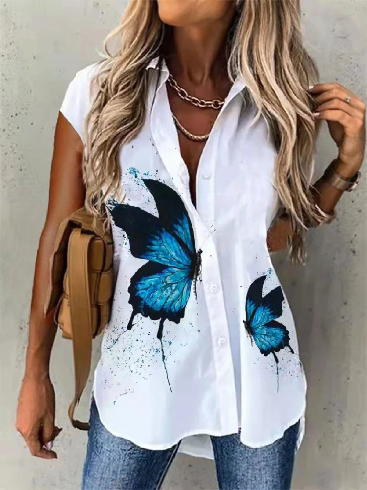 IMIEMIE Temperament Short Sleeve Women Shirts Fashion Casual Loose Shirts Women Print Cardigan Tops