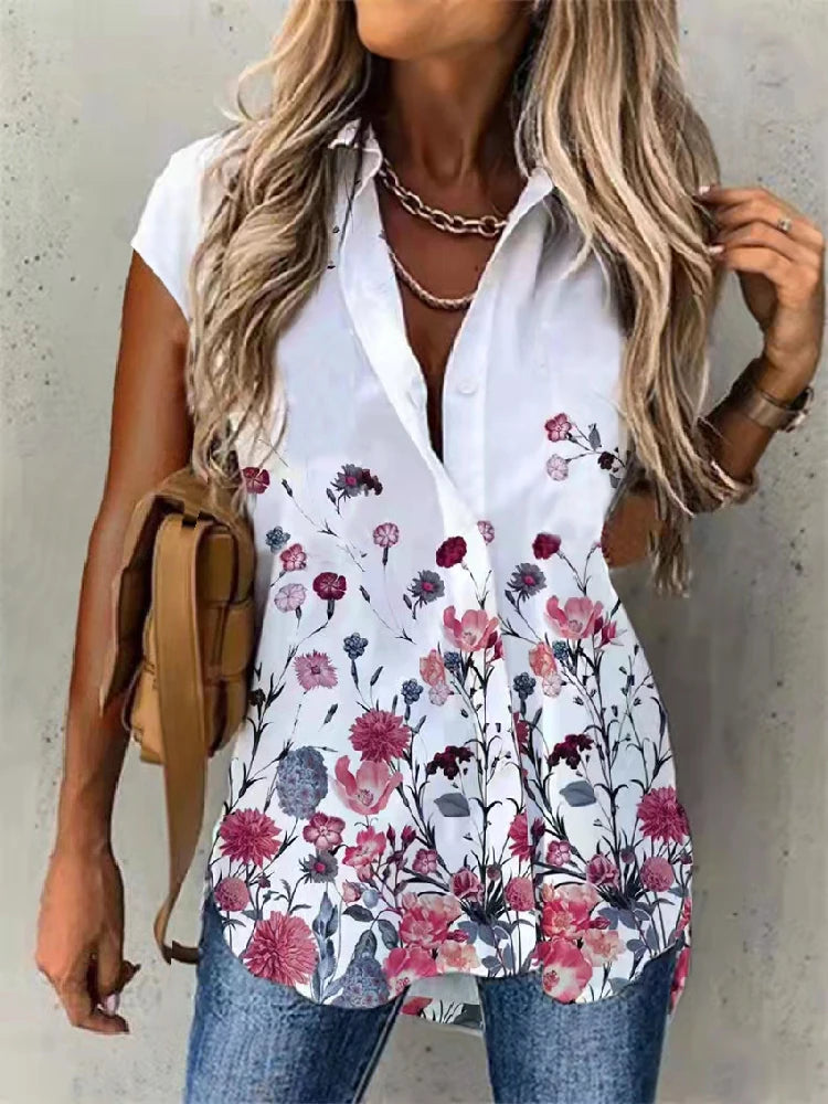 IMIEMIE Temperament Short Sleeve Women Shirts Fashion Casual Loose Shirts Women Print Cardigan Tops