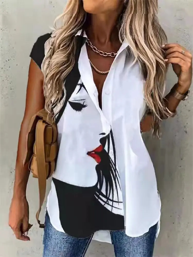 IMIEMIE Temperament Short Sleeve Women Shirts Fashion Casual Loose Shirts Women Print Cardigan Tops