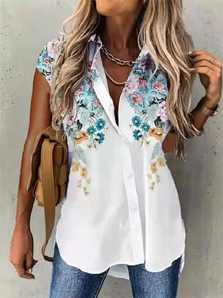 IMIEMIE Temperament Short Sleeve Women Shirts Fashion Casual Loose Shirts Women Print Cardigan Tops