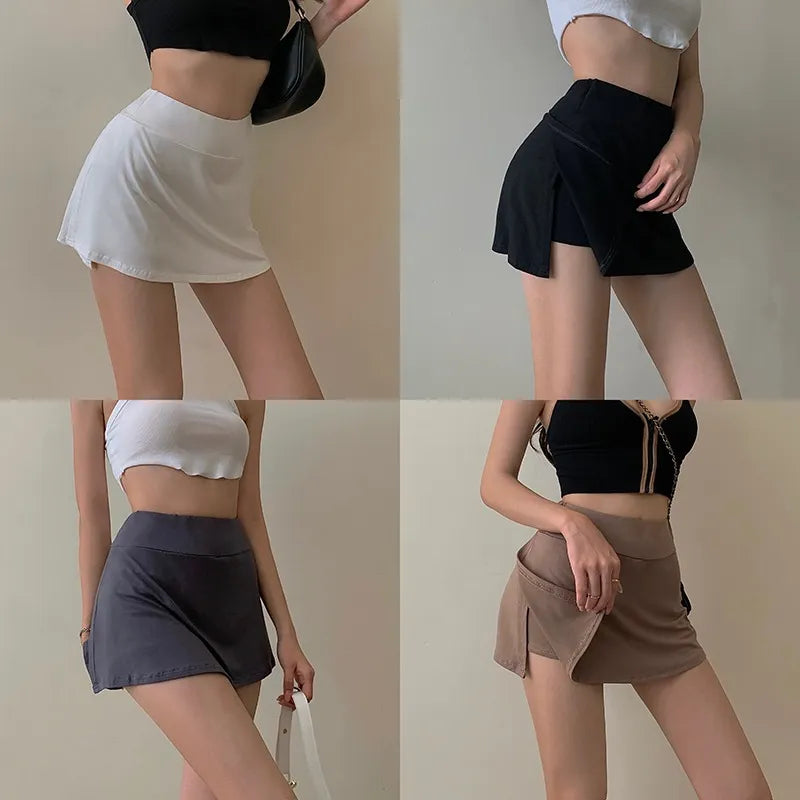 IMIEMIE Tennis Skirt Women High Waist Sexy Girl Tight Bag Hip Short Skirt Summer Sports Culottes split A-line Mini skirt Y2K