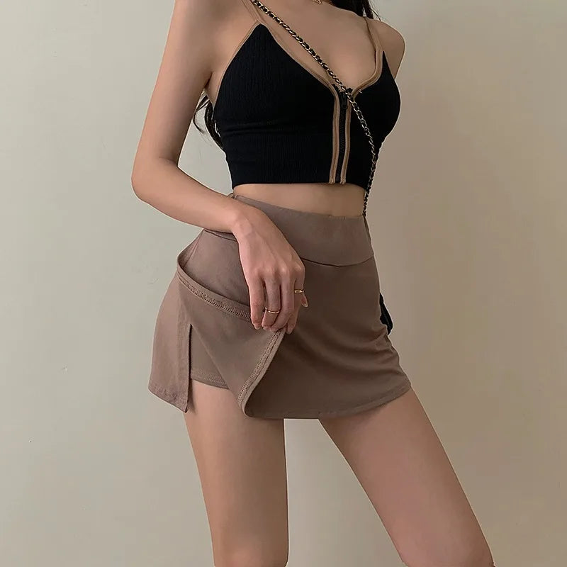 IMIEMIE Tennis Skirt Women High Waist Sexy Girl Tight Bag Hip Short Skirt Summer Sports Culottes split A-line Mini skirt Y2K